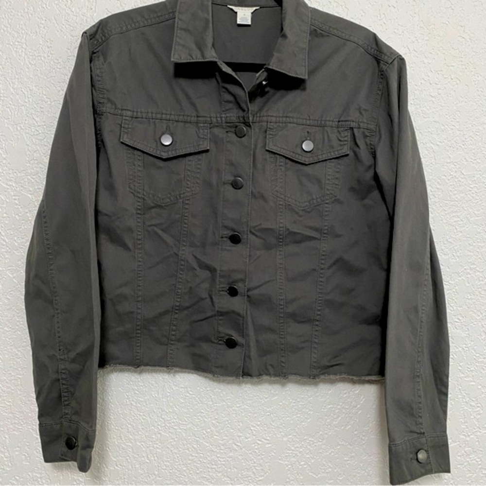 Caslon- Olive green cropped cotton jacket Size Medium